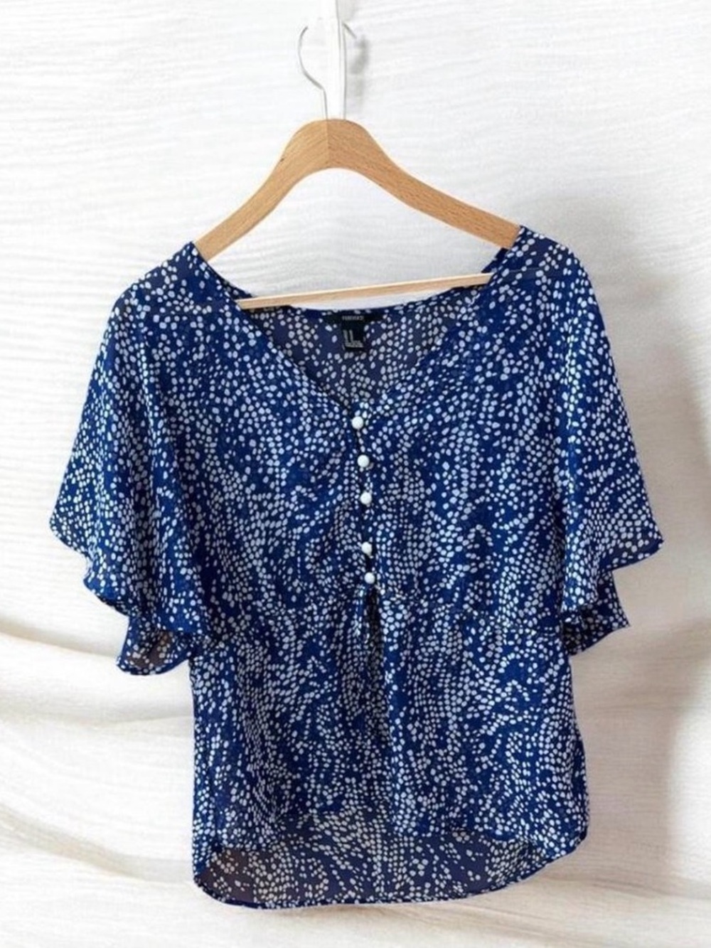 Forever 21 Navy Blue Dot Button-Front Blouse